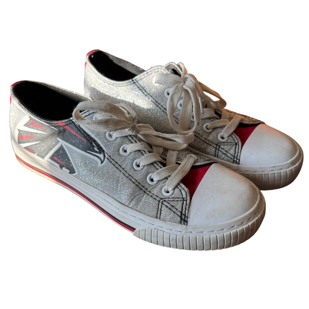 FOCO Atlanta Falcons Glitter Sneakers Womens Size 9 Silver Low Top Lace Up NFL